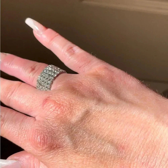 VINTAGE SILVER TONE AND CLEAR RHINESTONE EXPANDABLE BRACELET RING EARRINGS SET - Picture 12 of 16